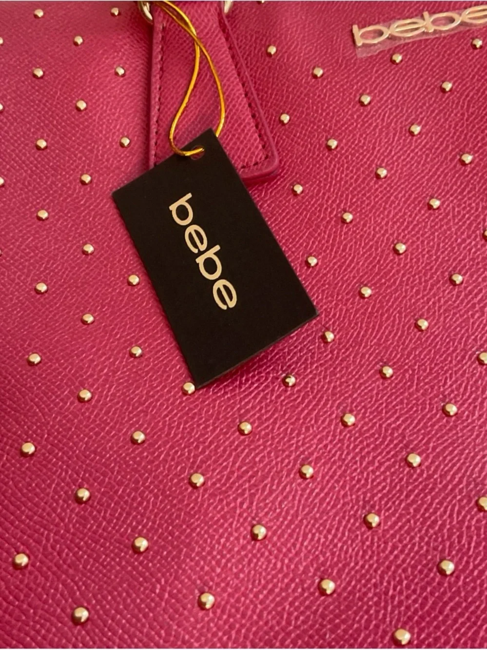 bebe Hot Pink Studded Satchel with Gold Hardware